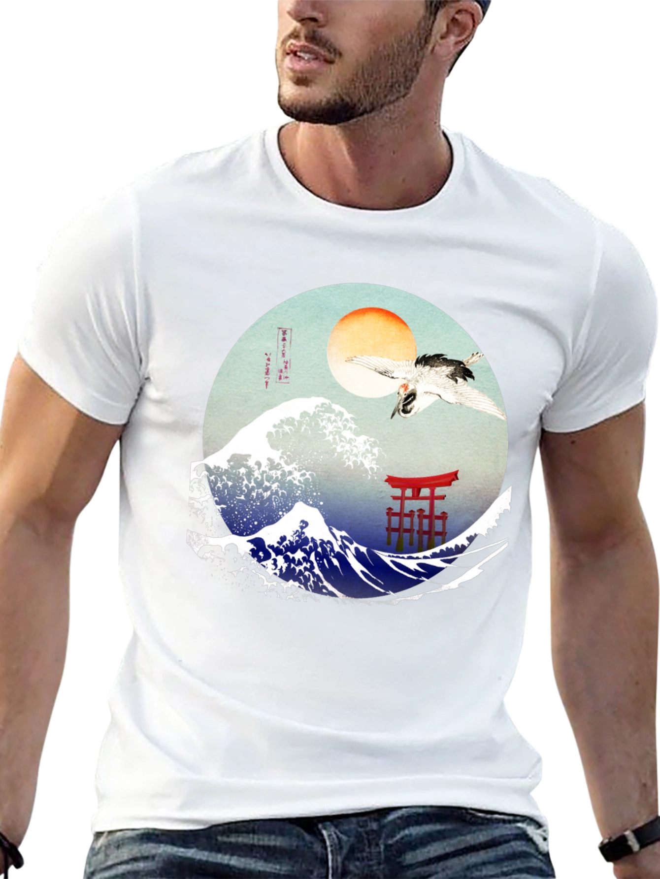 Great Wave Crane Torii Black Graphic Tee