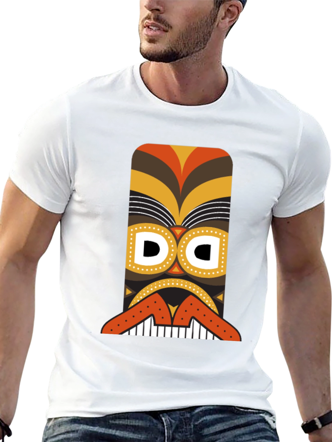 Tribal Tiki Mask Graphic Tee - Black