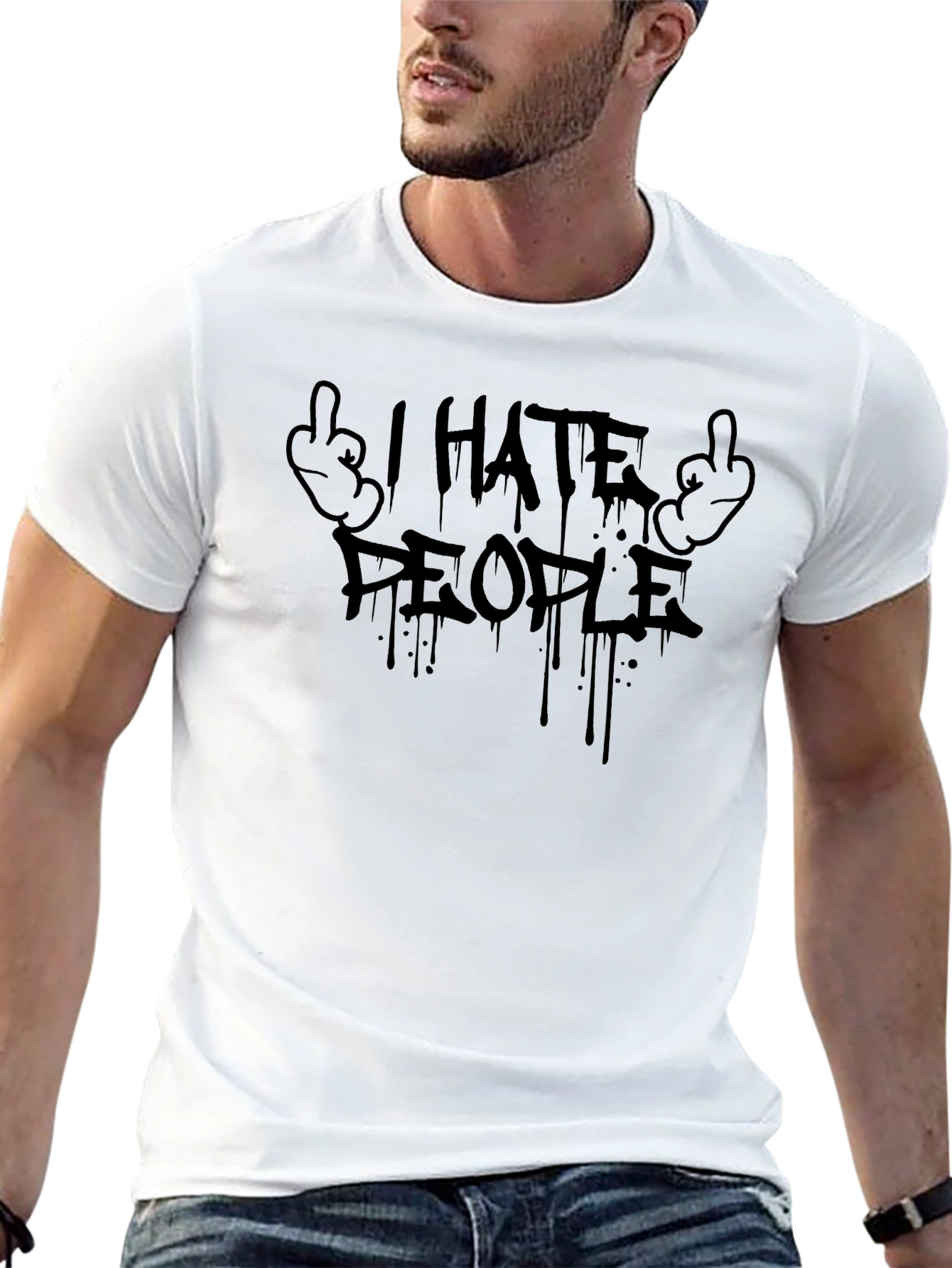 I Hate People Graphic T-Shirt - Black Crew Neck