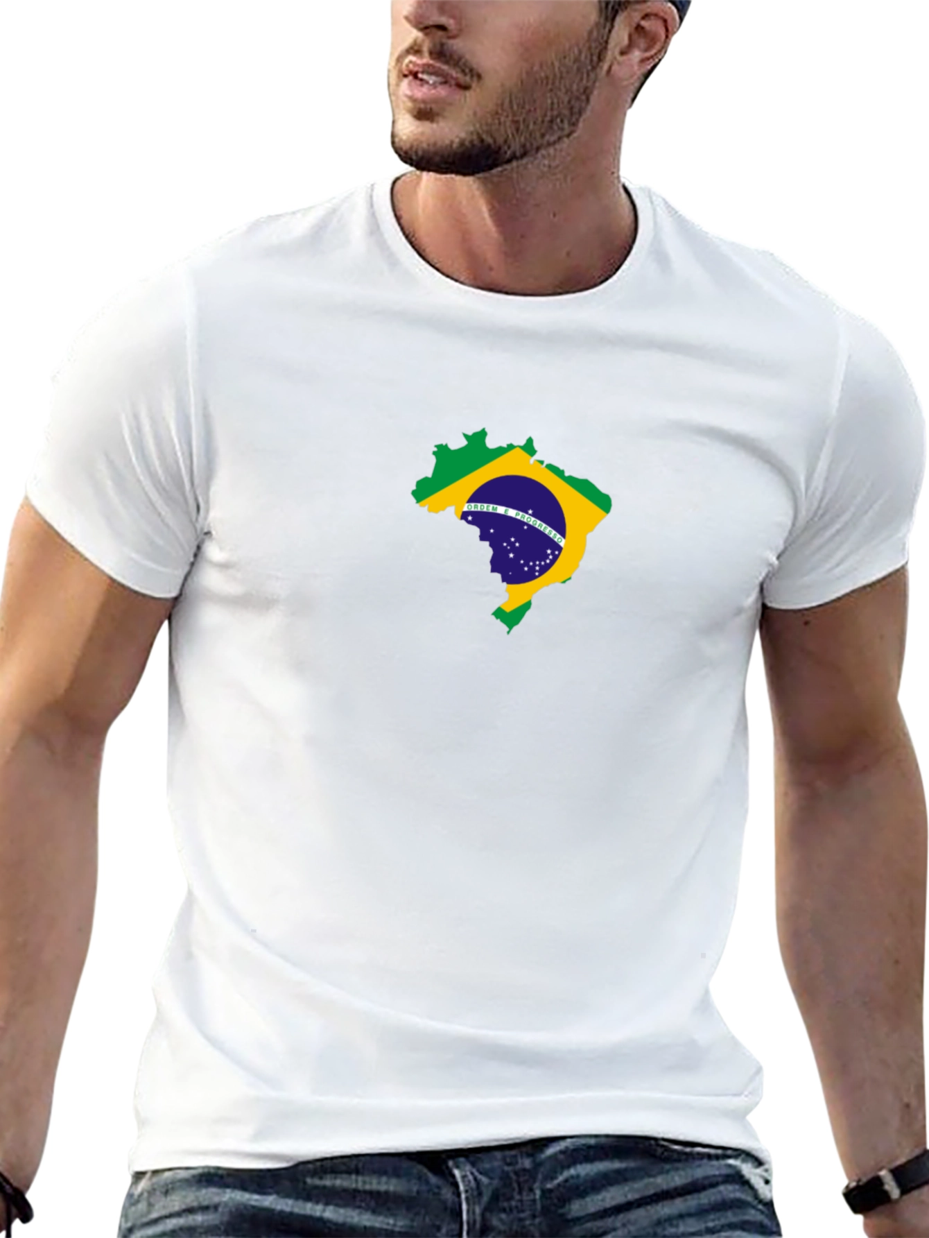Brazil Flag Map Graphic Black T-Shirt