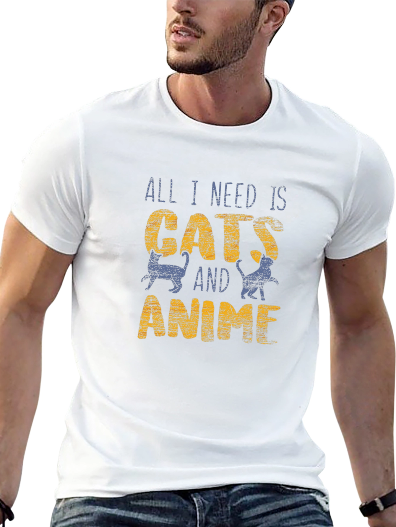 Cats and Anime Graphic Tee - Novelty T-Shirt