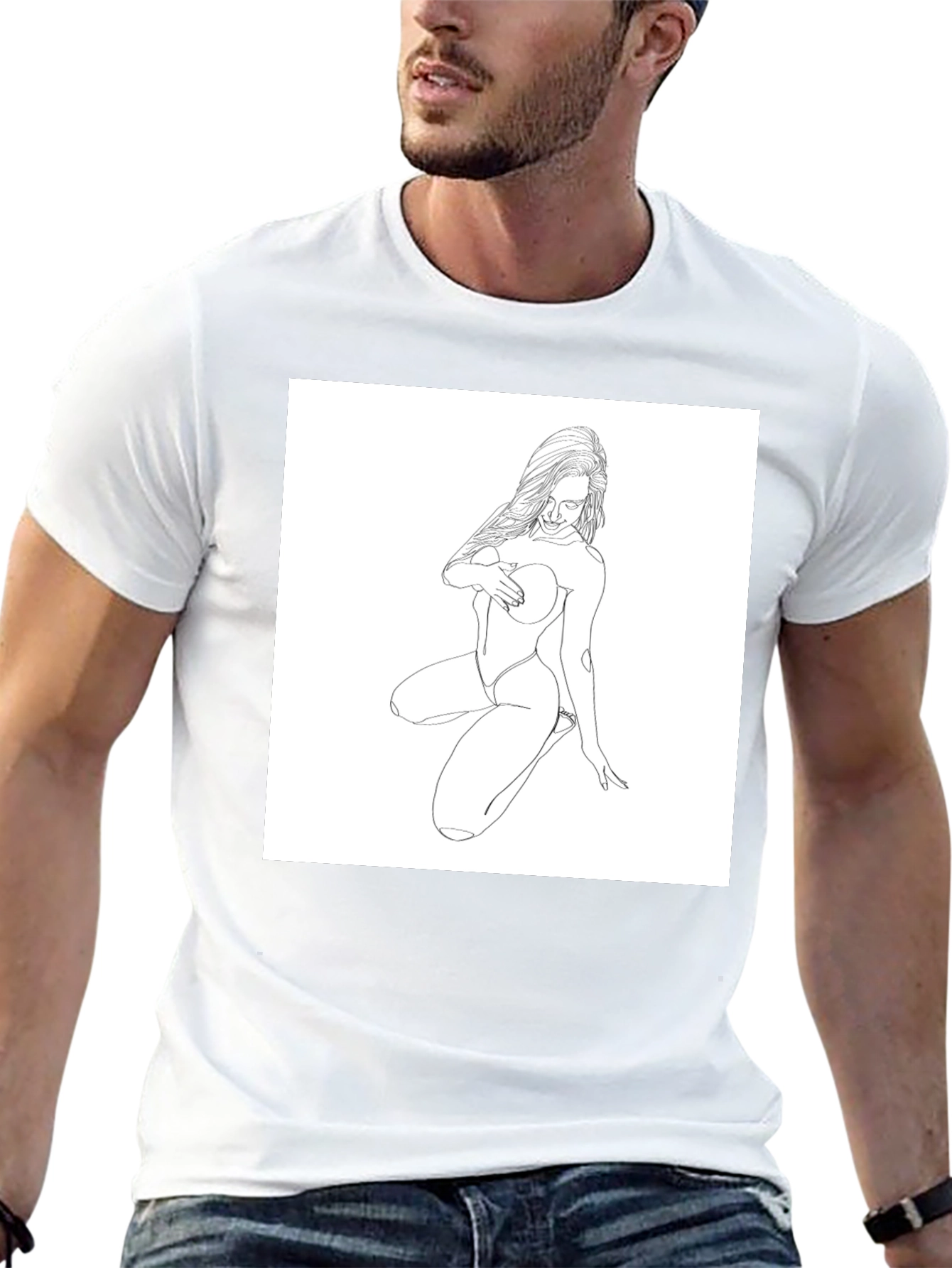 Minimalist Line Art Graphic Black T-Shirt