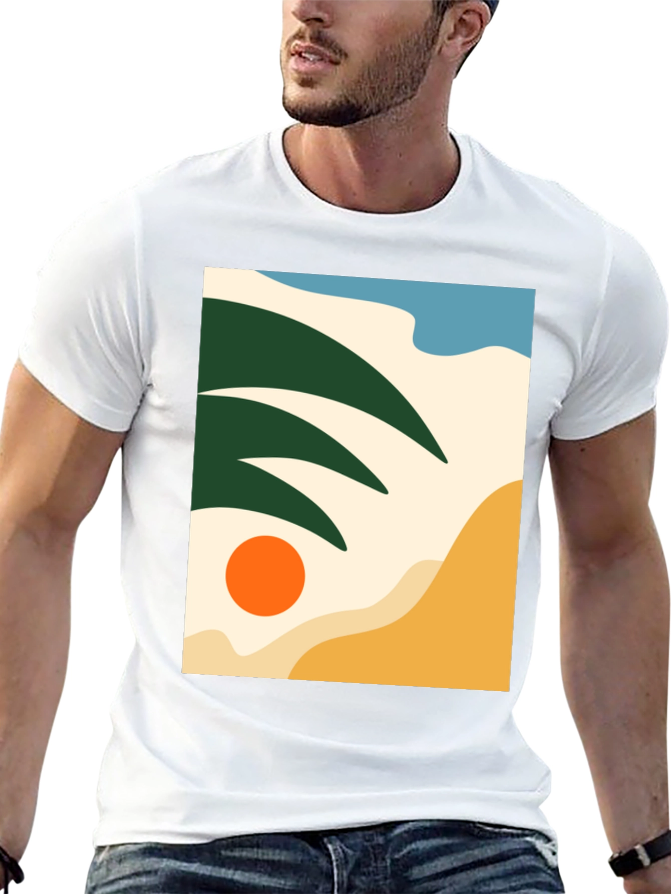 Abstract Beach Scene Graphic Tee - Modern Stylish Design