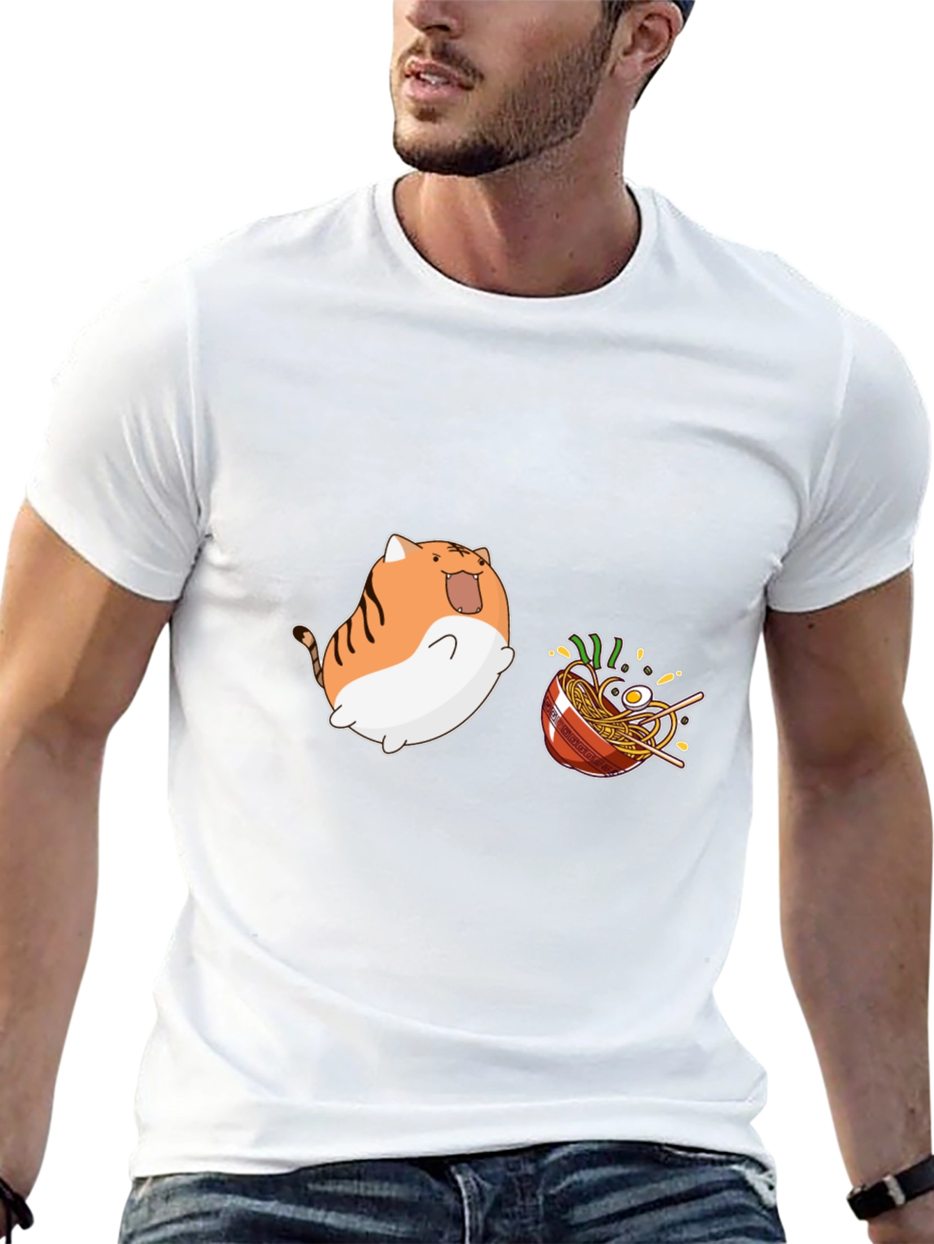 Kawaii Cat Ramen Graphic T-Shirt