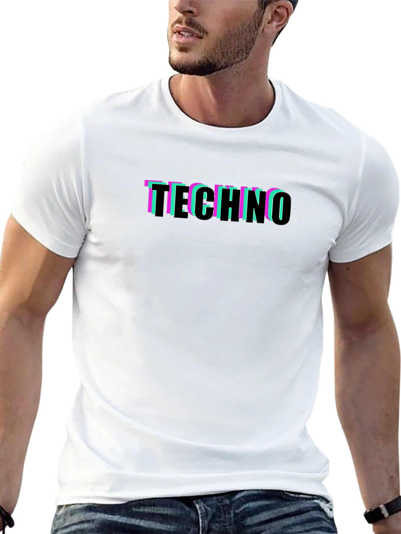 Retro Glitch Techno Graphic Black T-Shirt