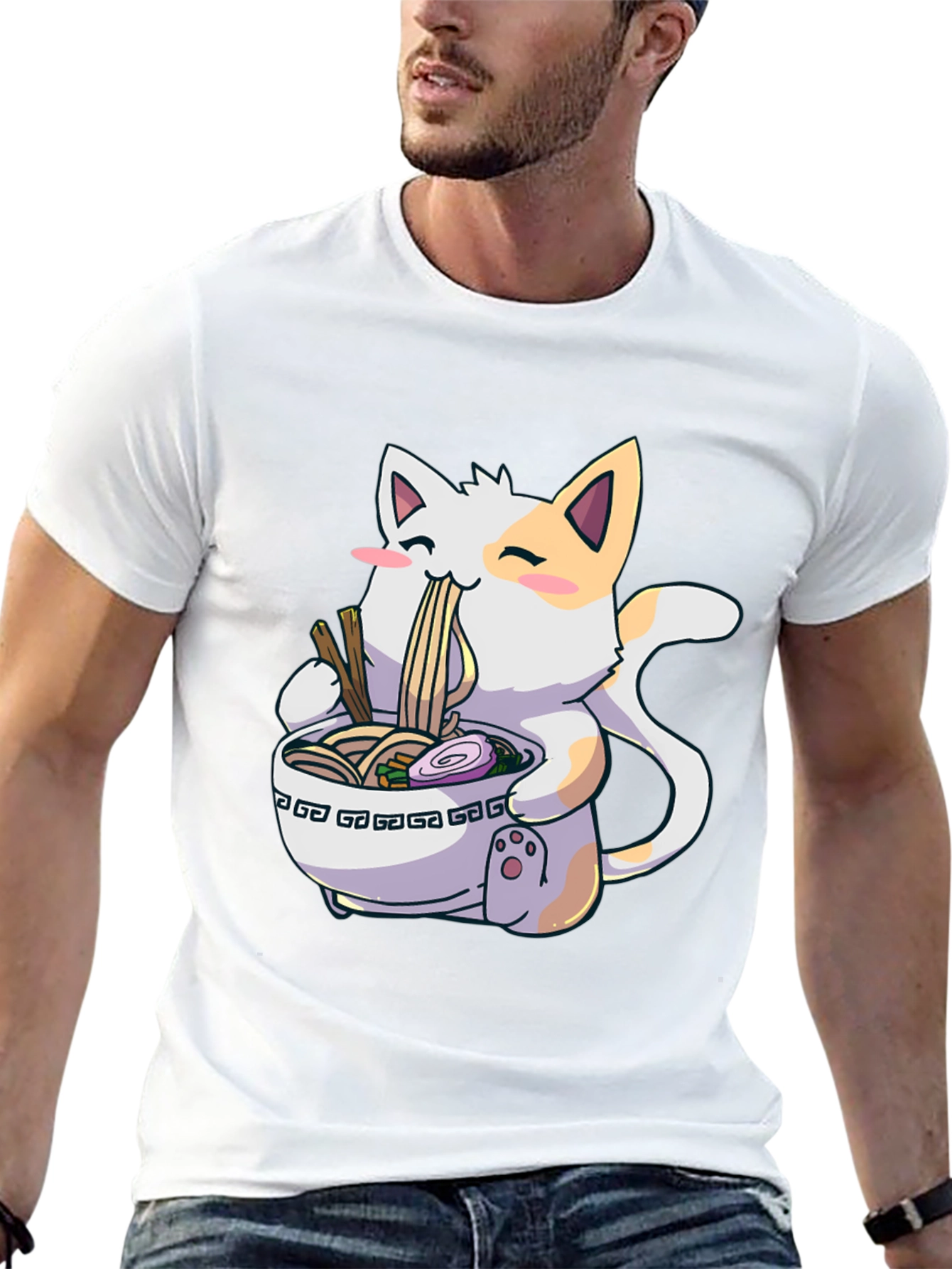 Cat Ramen Graphic Tee - Fun Unique Design