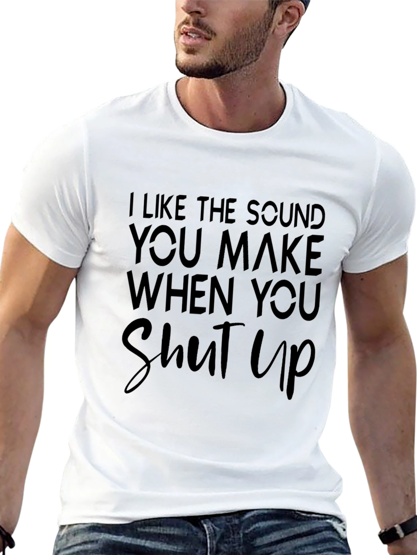 Humorous Shut Up Graphic Tee - Black
