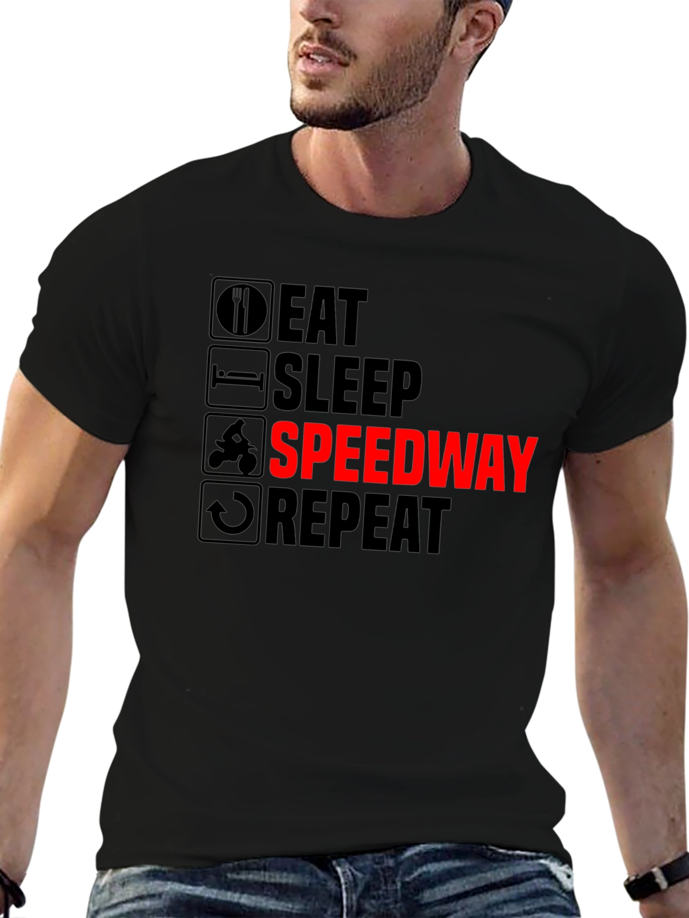 Eat Sleep Speedway Repeat - Black T-Shirt