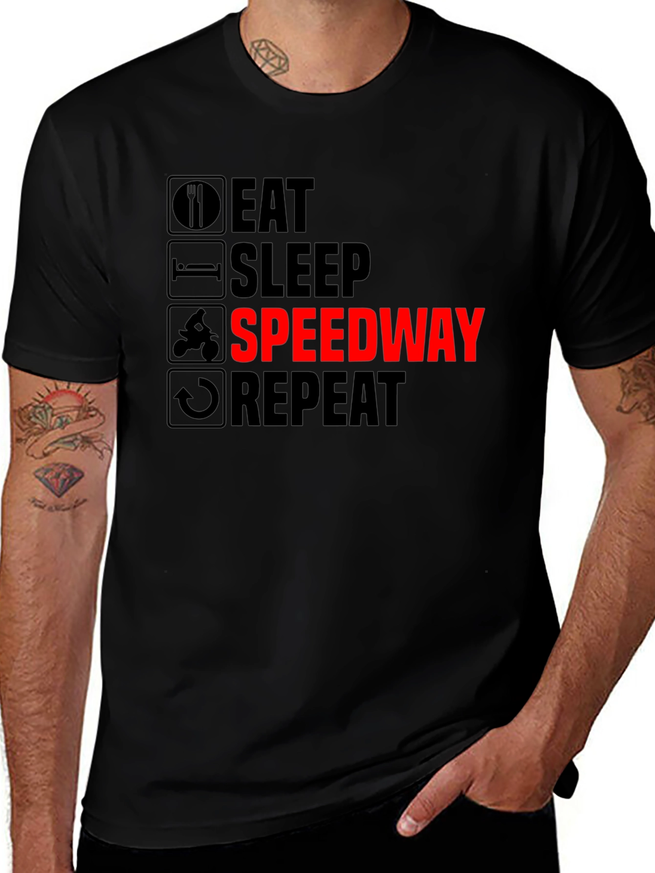 Eat Sleep Speedway Repeat - Black T-Shirt