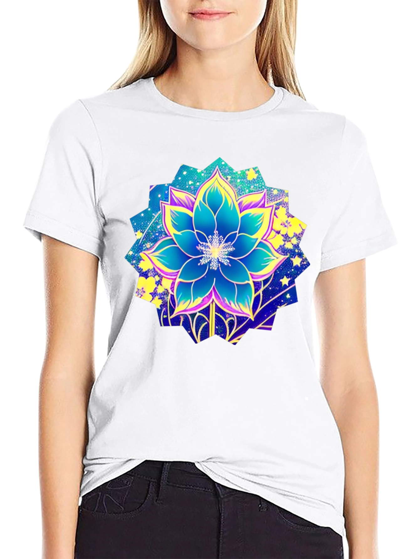 Floral Galaxy Print Black T-Shirt