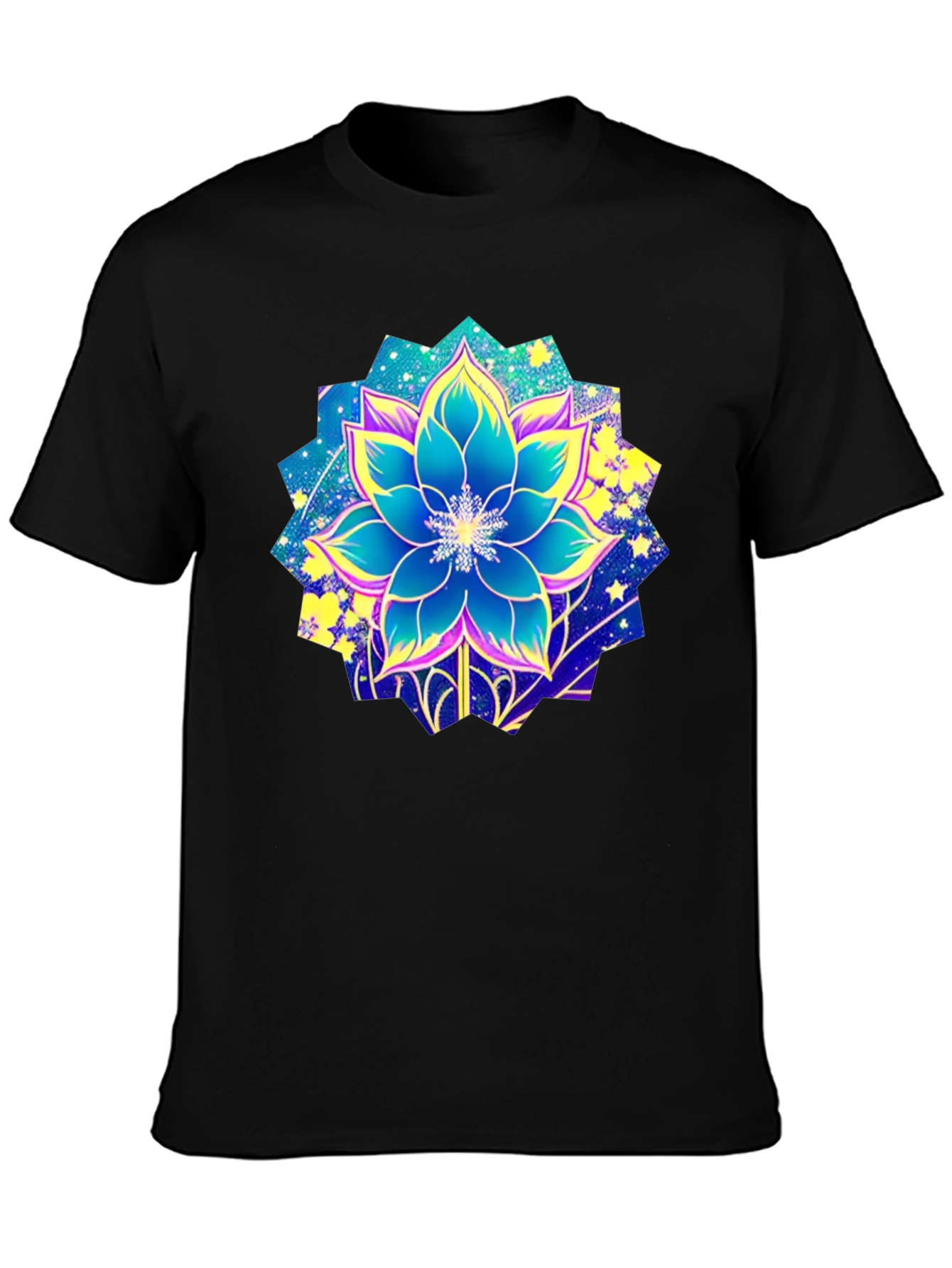 Floral Galaxy Print Black T-Shirt