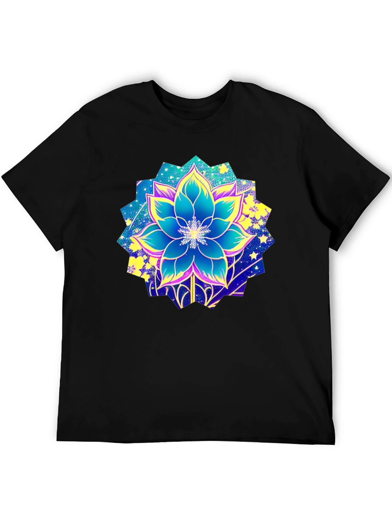 Floral Galaxy Print Black T-Shirt