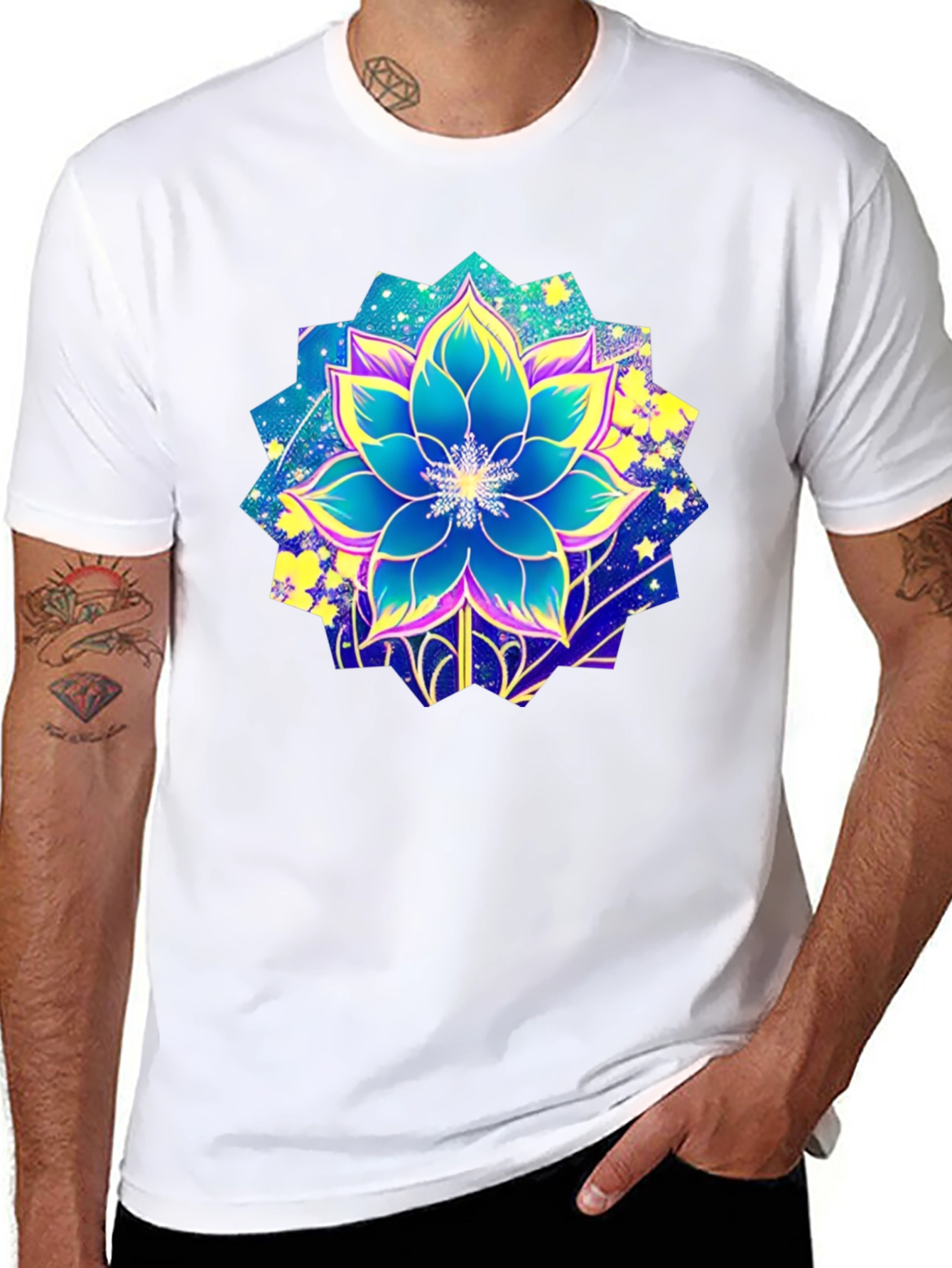 Floral Galaxy Print Black T-Shirt