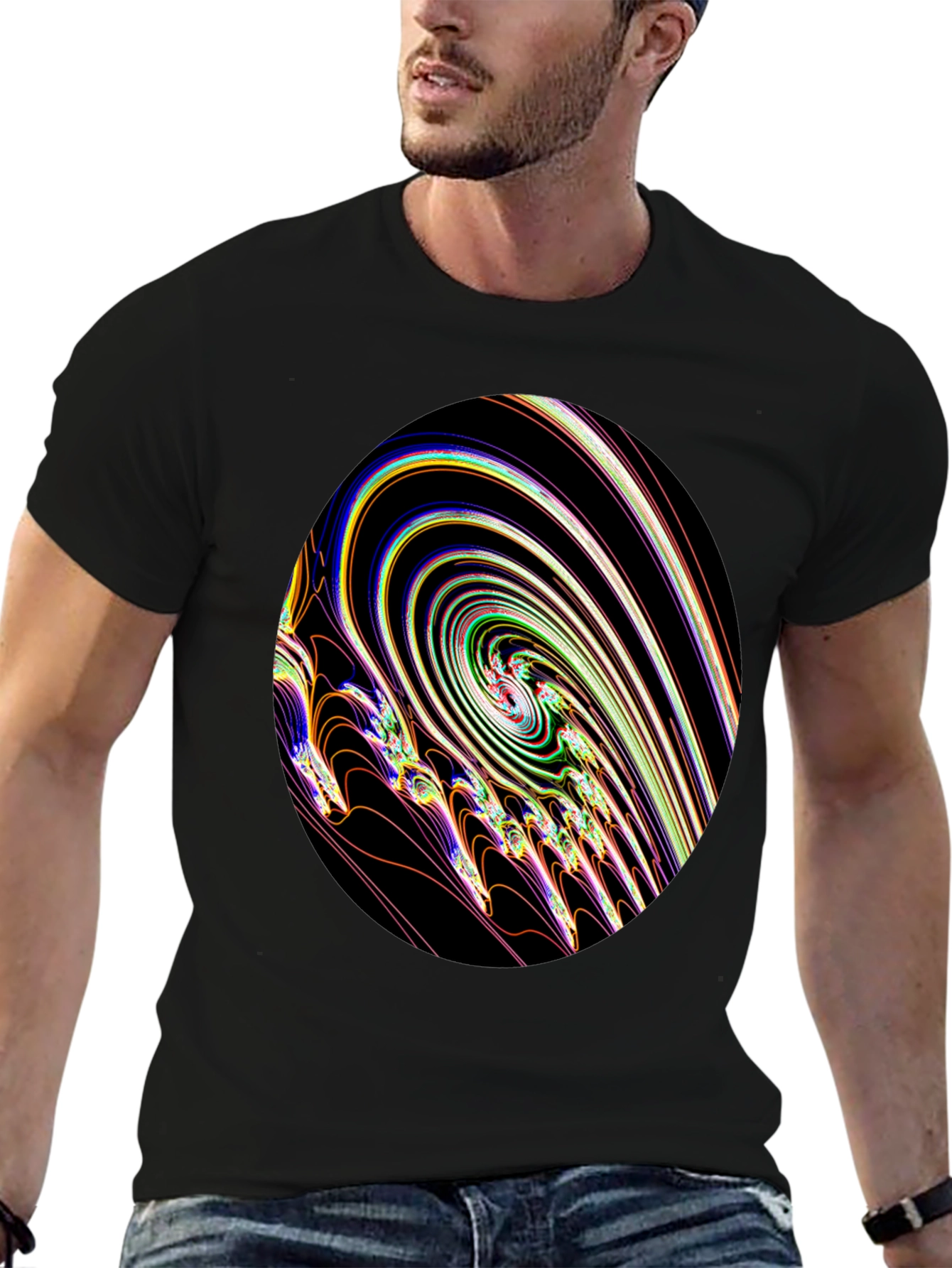 Abstract Swirl Graphic Black T-Shirt