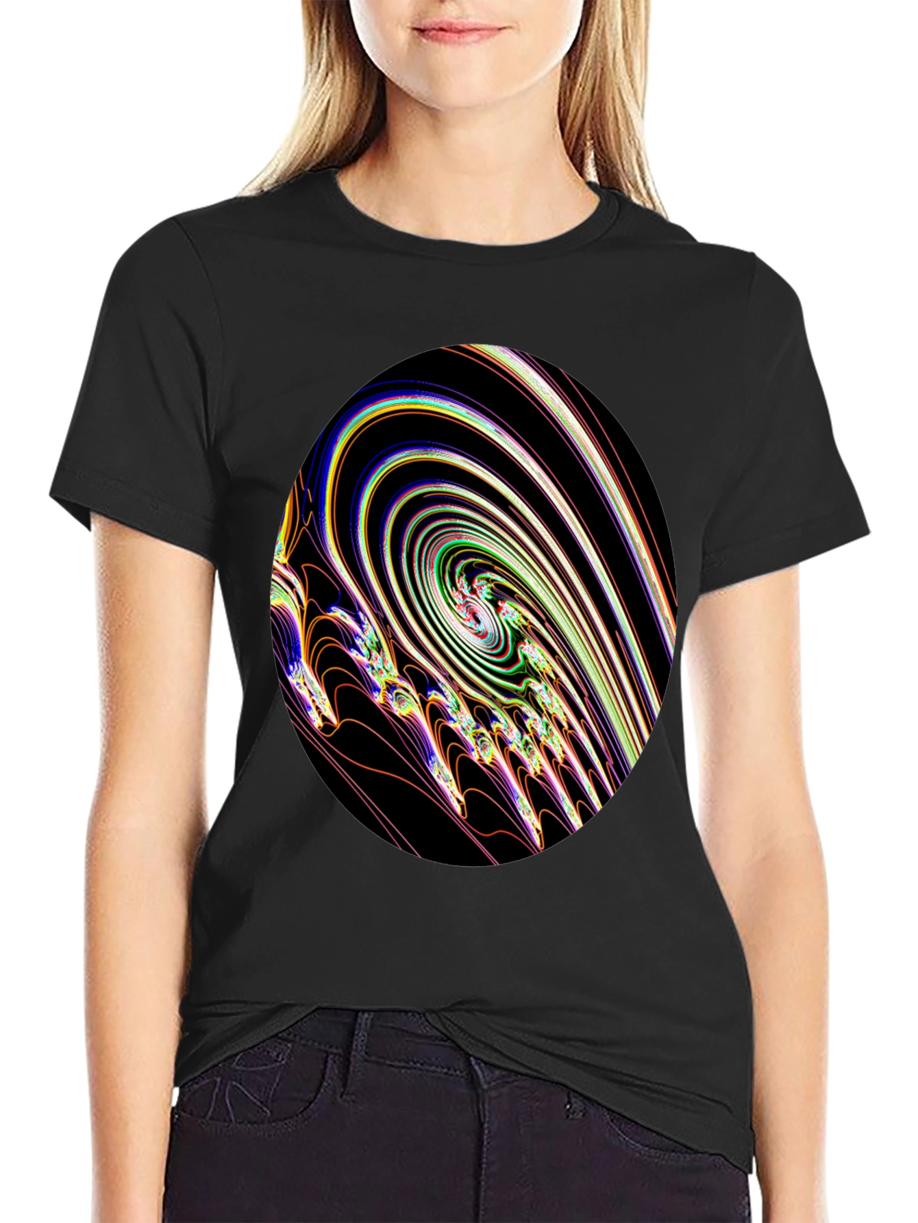 Abstract Swirl Graphic Black T-Shirt