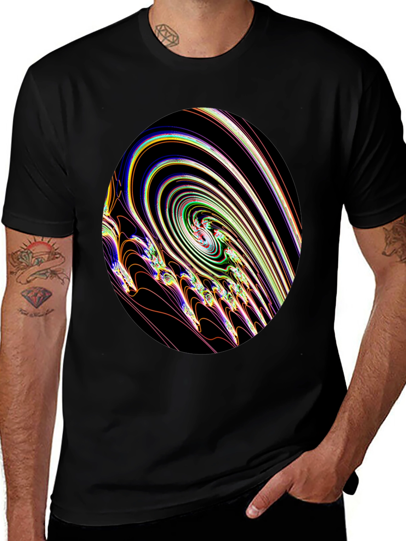 Abstract Swirl Graphic Black T-Shirt