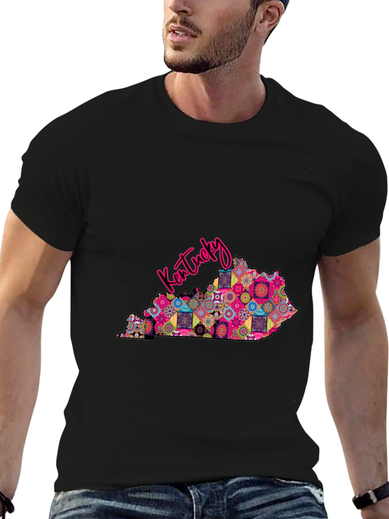 Kentucky State Map Patterned Mens T-Shirt