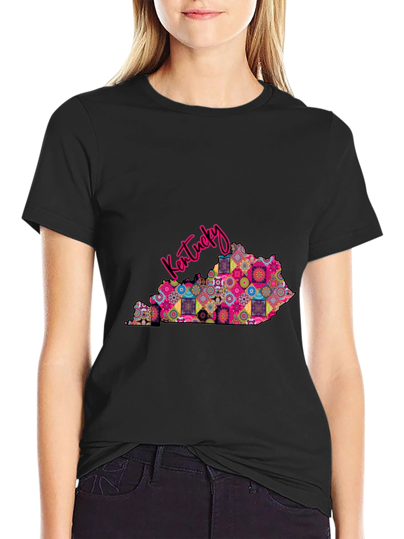 Kentucky State Map Patterned Mens T-Shirt