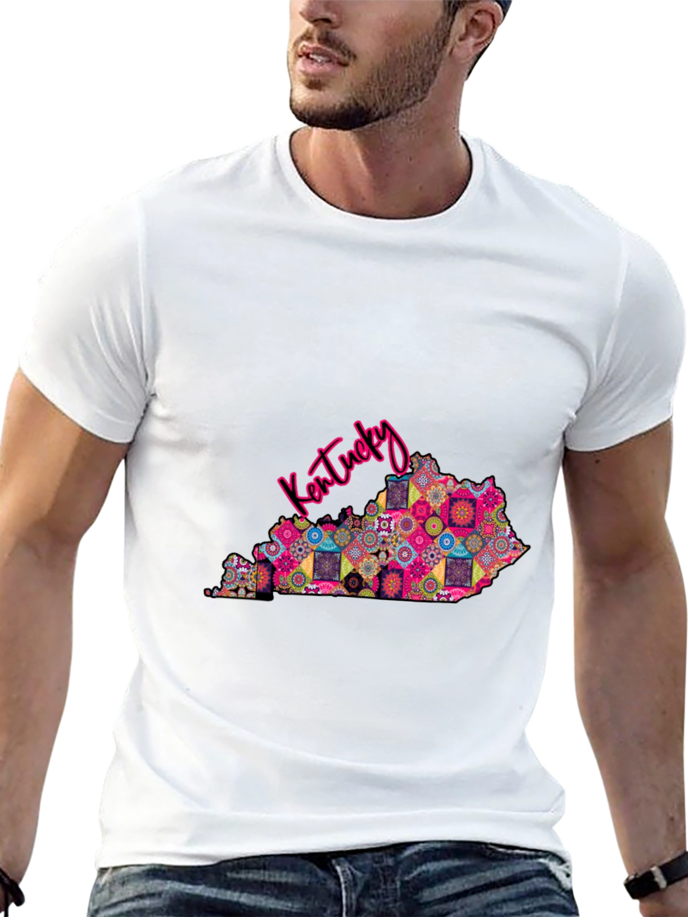 Kentucky State Map Patterned Mens T-Shirt