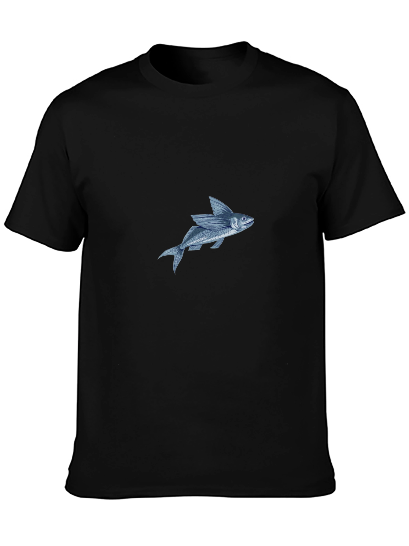 Black T-Shirt with Flying Fish Graphic