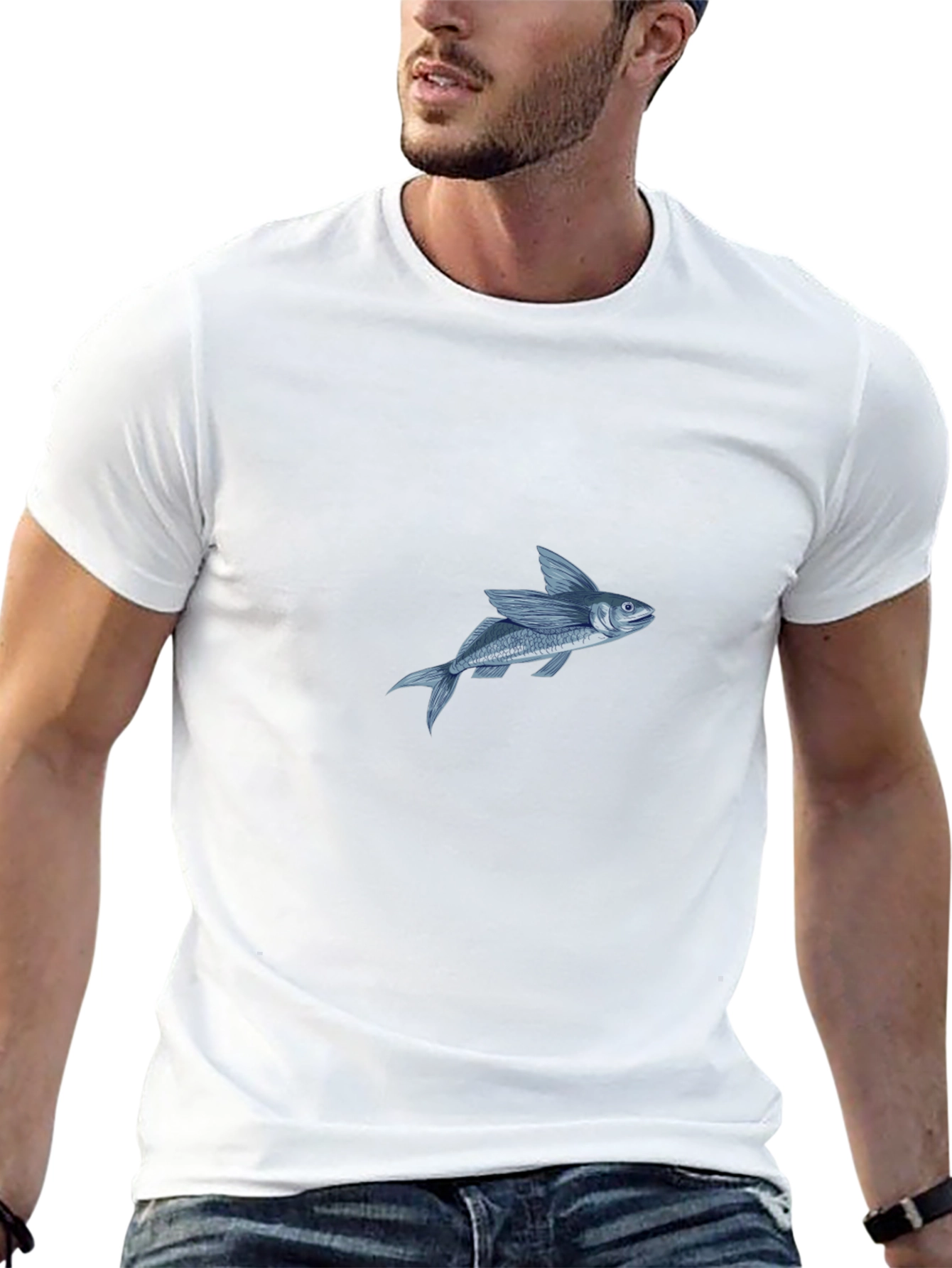 Black T-Shirt with Flying Fish Graphic