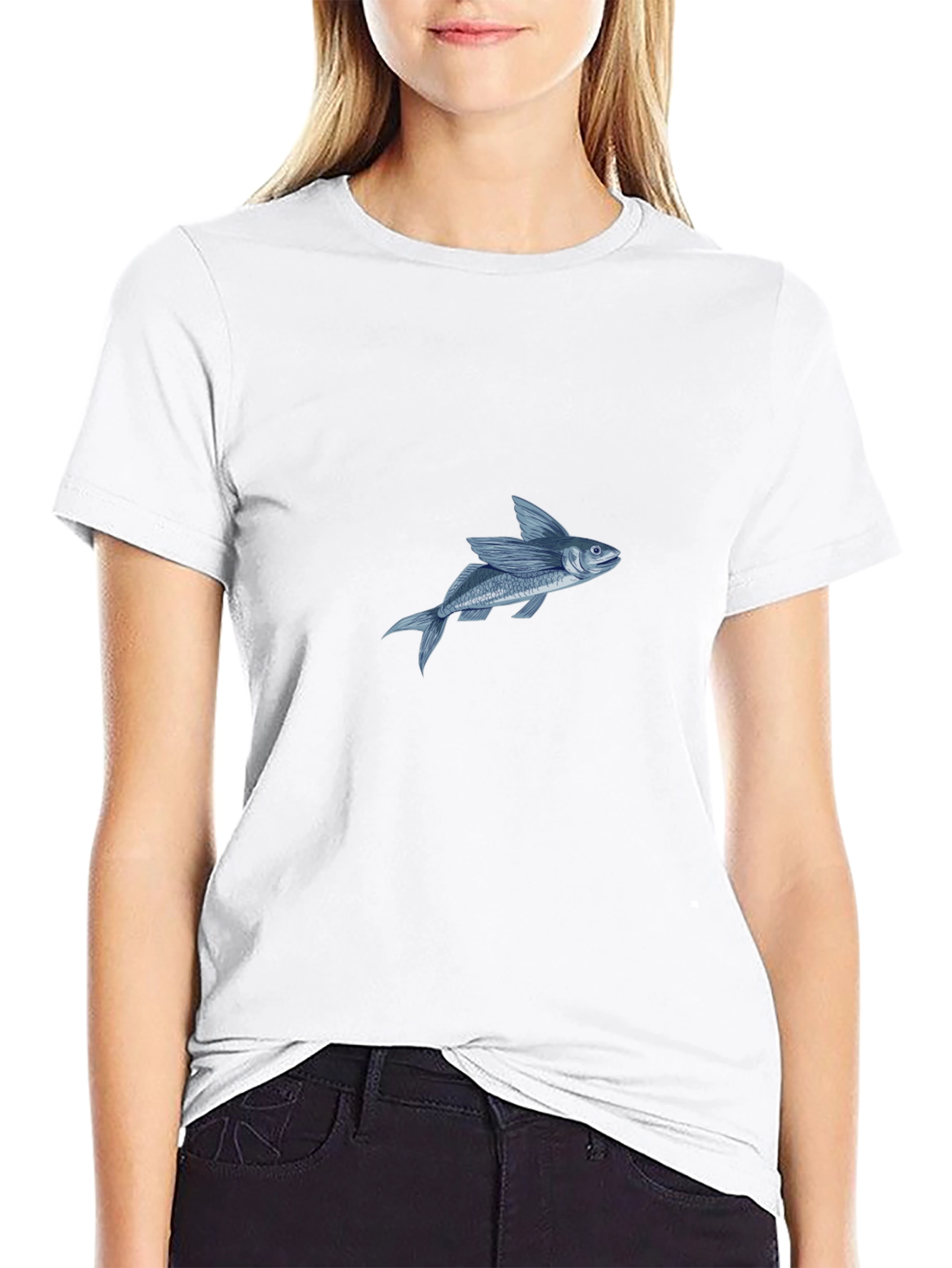 Black T-Shirt with Flying Fish Graphic