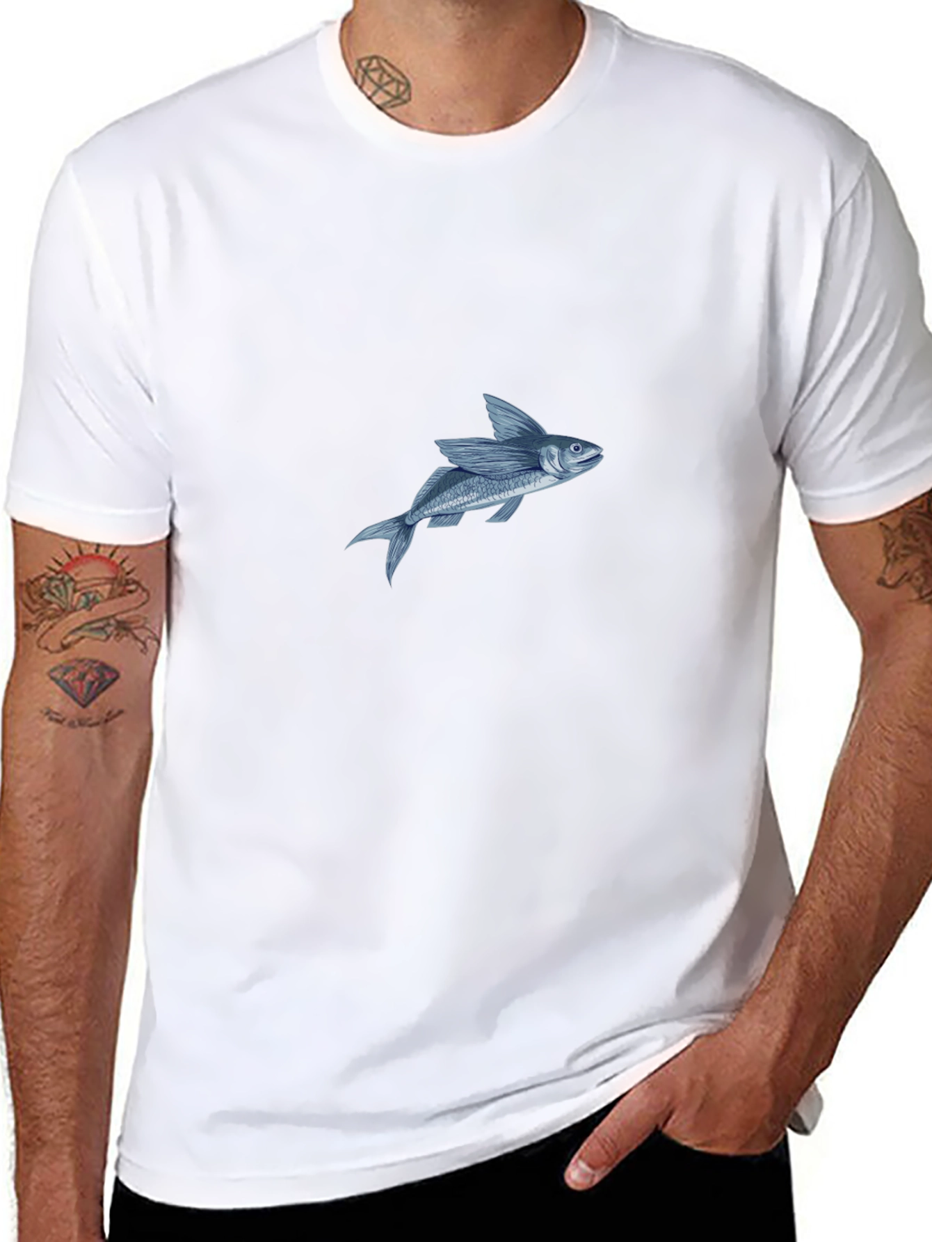 Black T-Shirt with Flying Fish Graphic