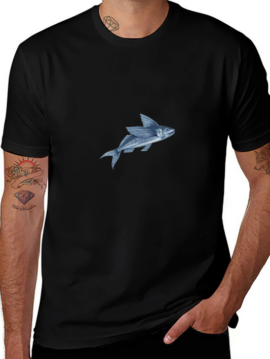 Black T-Shirt with Flying Fish Graphic