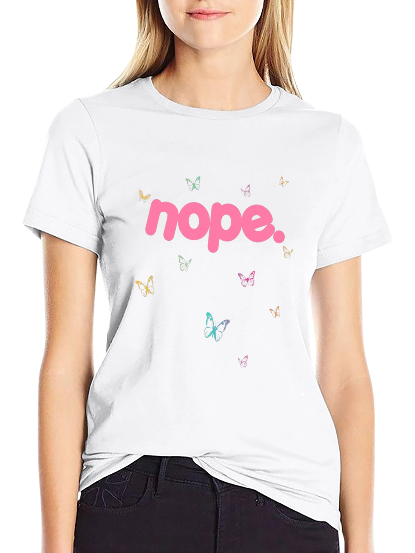 Nope Butterfly Graphic Tee - Trendy Casual Style