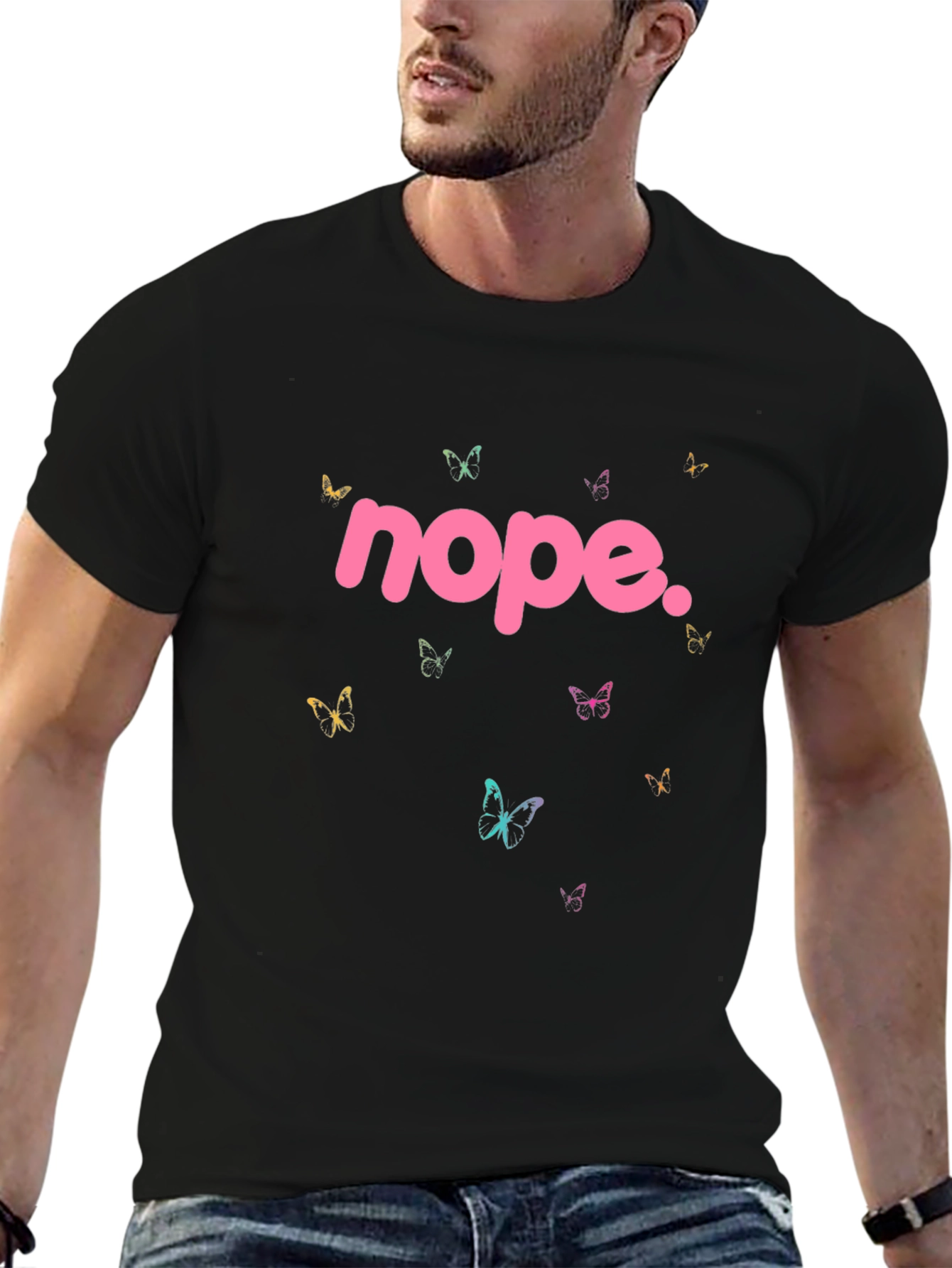 Nope Butterfly Graphic Tee - Trendy Casual Style
