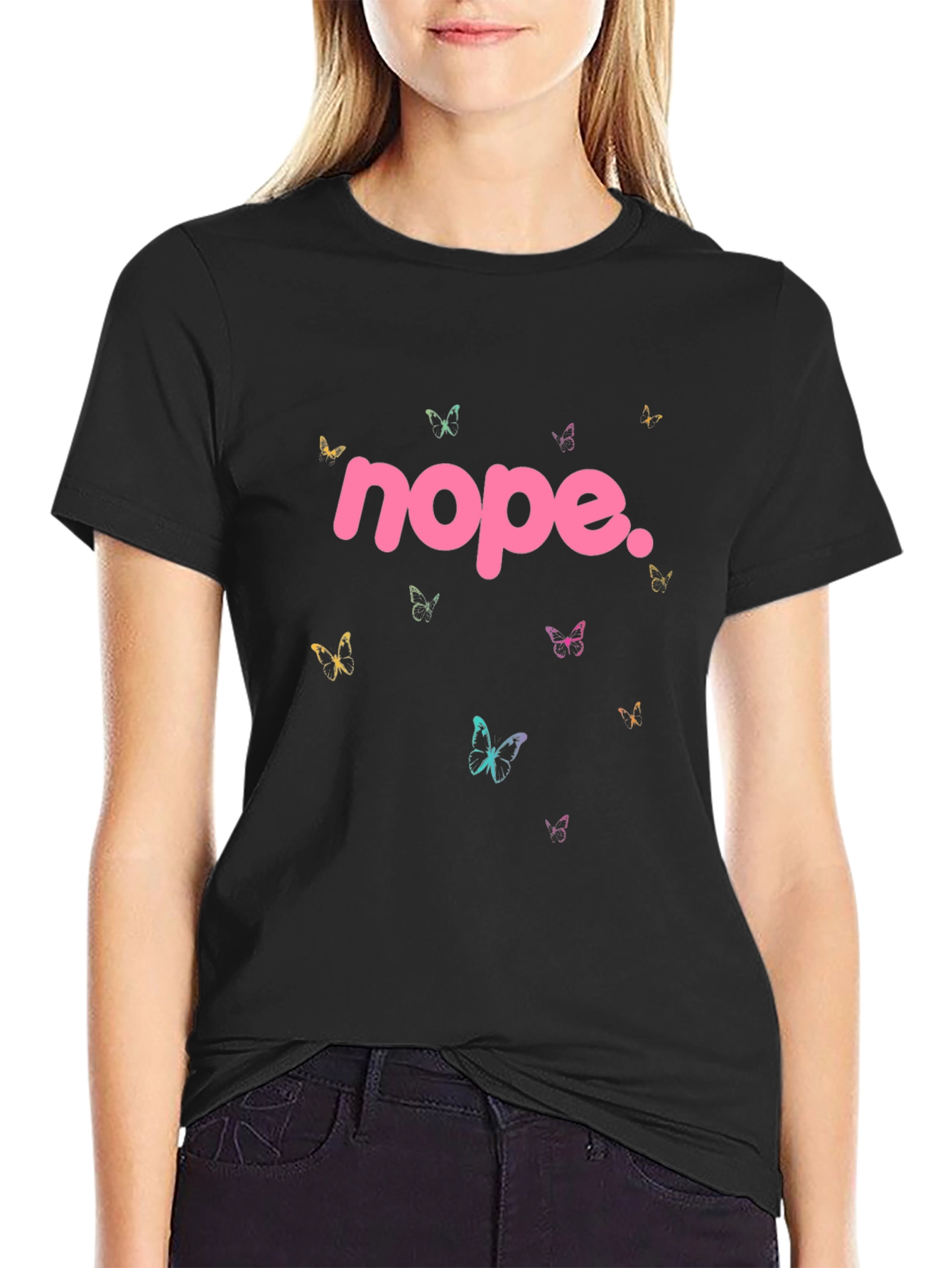 Nope Butterfly Graphic Tee - Trendy Casual Style