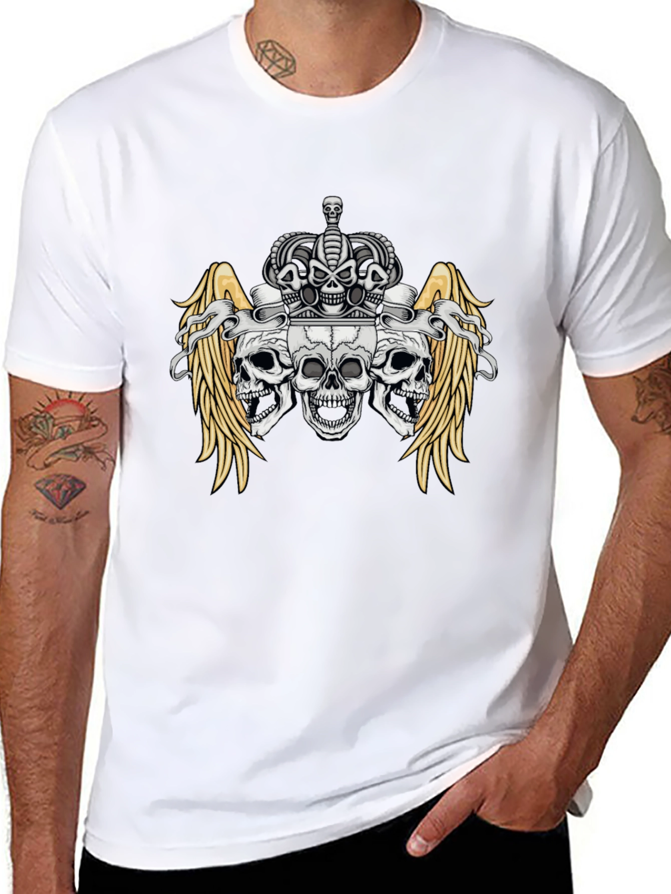 Skull Crown Wings Graphic Black T-Shirt