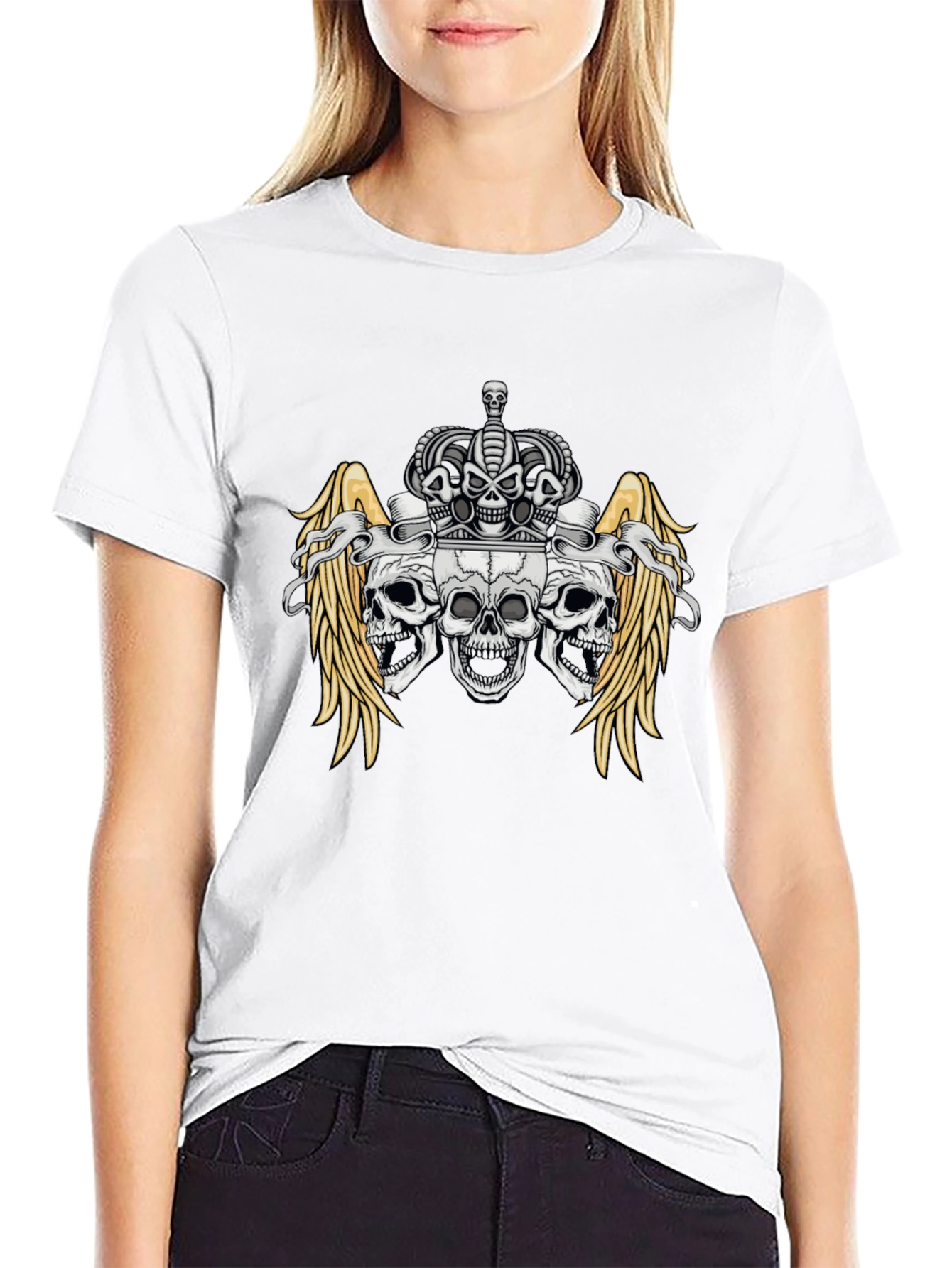 Skull Crown Wings Graphic Black T-Shirt