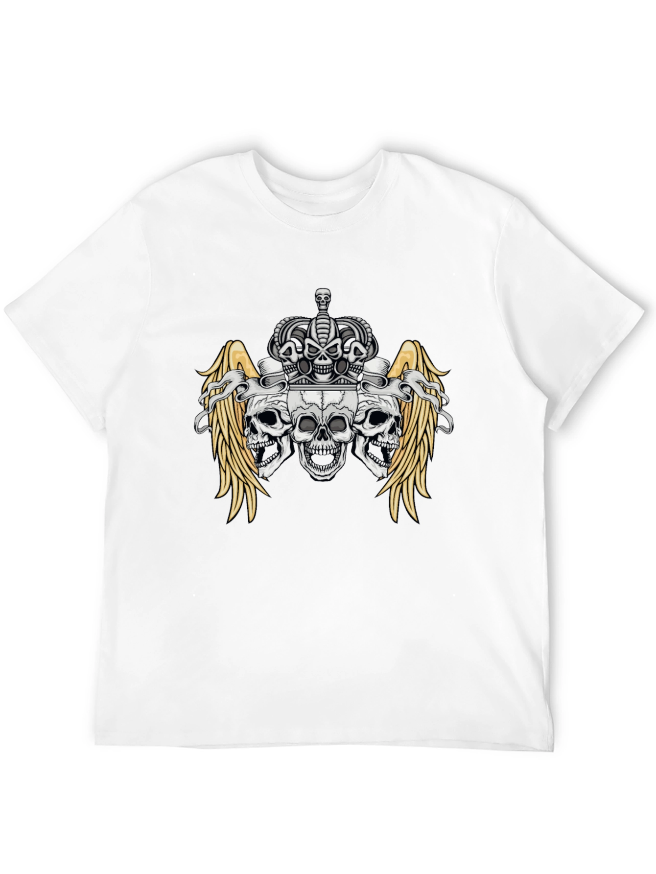 Skull Crown Wings Graphic Black T-Shirt