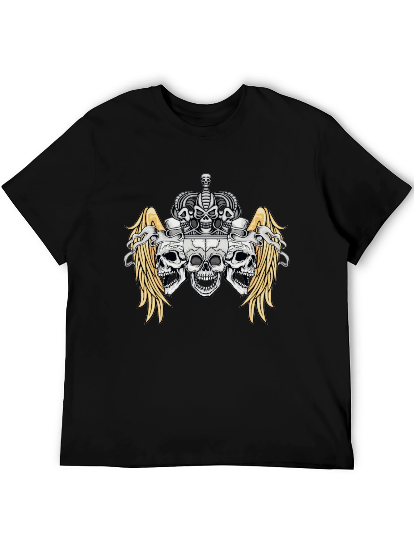 Skull Crown Wings Graphic Black T-Shirt