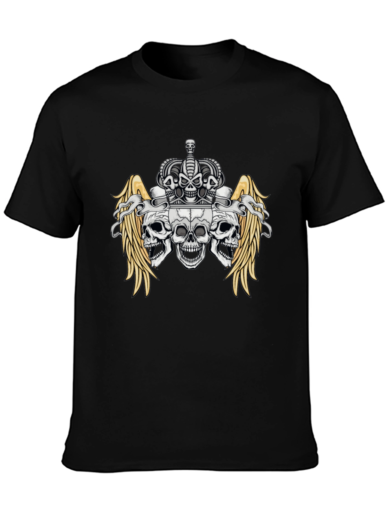 Skull Crown Wings Graphic Black T-Shirt