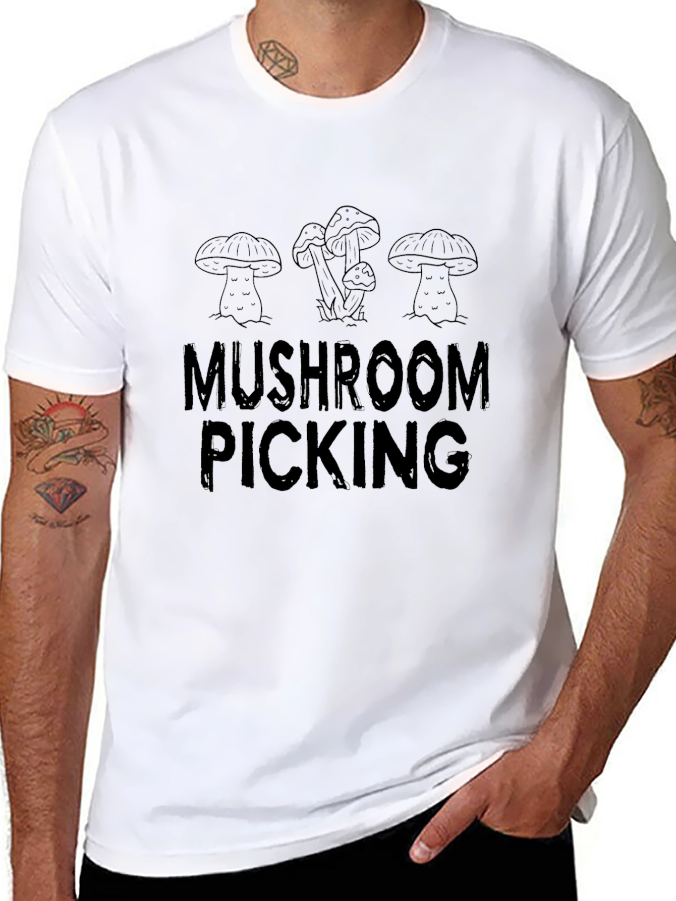 Mushroom Picking Graphic T-Shirt - Black