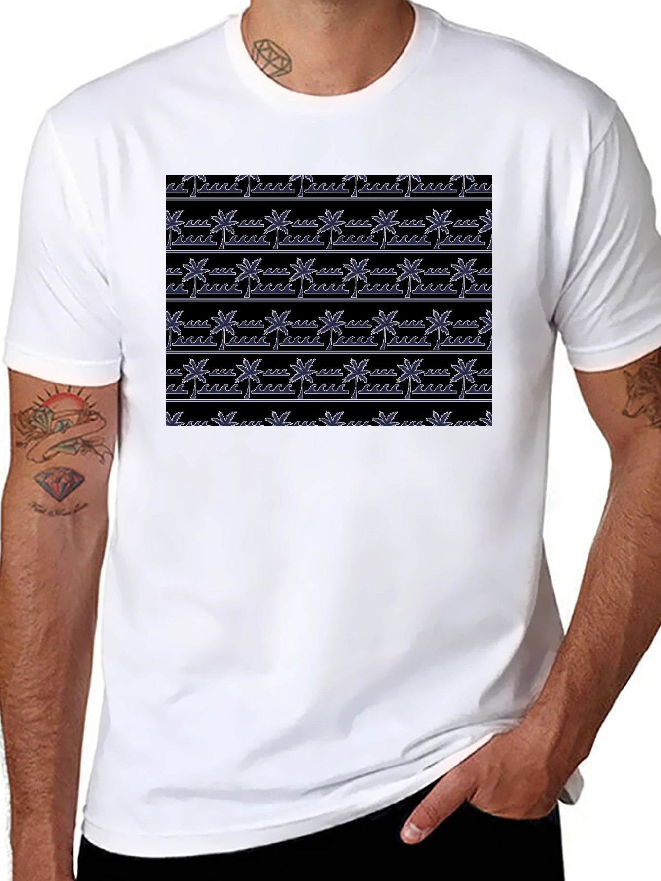 Tropical Palm Tree Beach Pattern T-Shirt