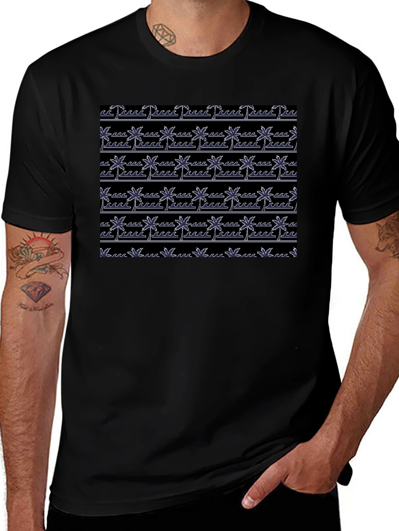 Tropical Palm Tree Beach Pattern T-Shirt
