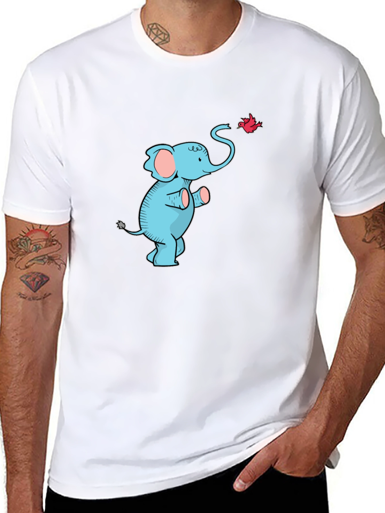 Elephant & Bird Graphic Tee - Black