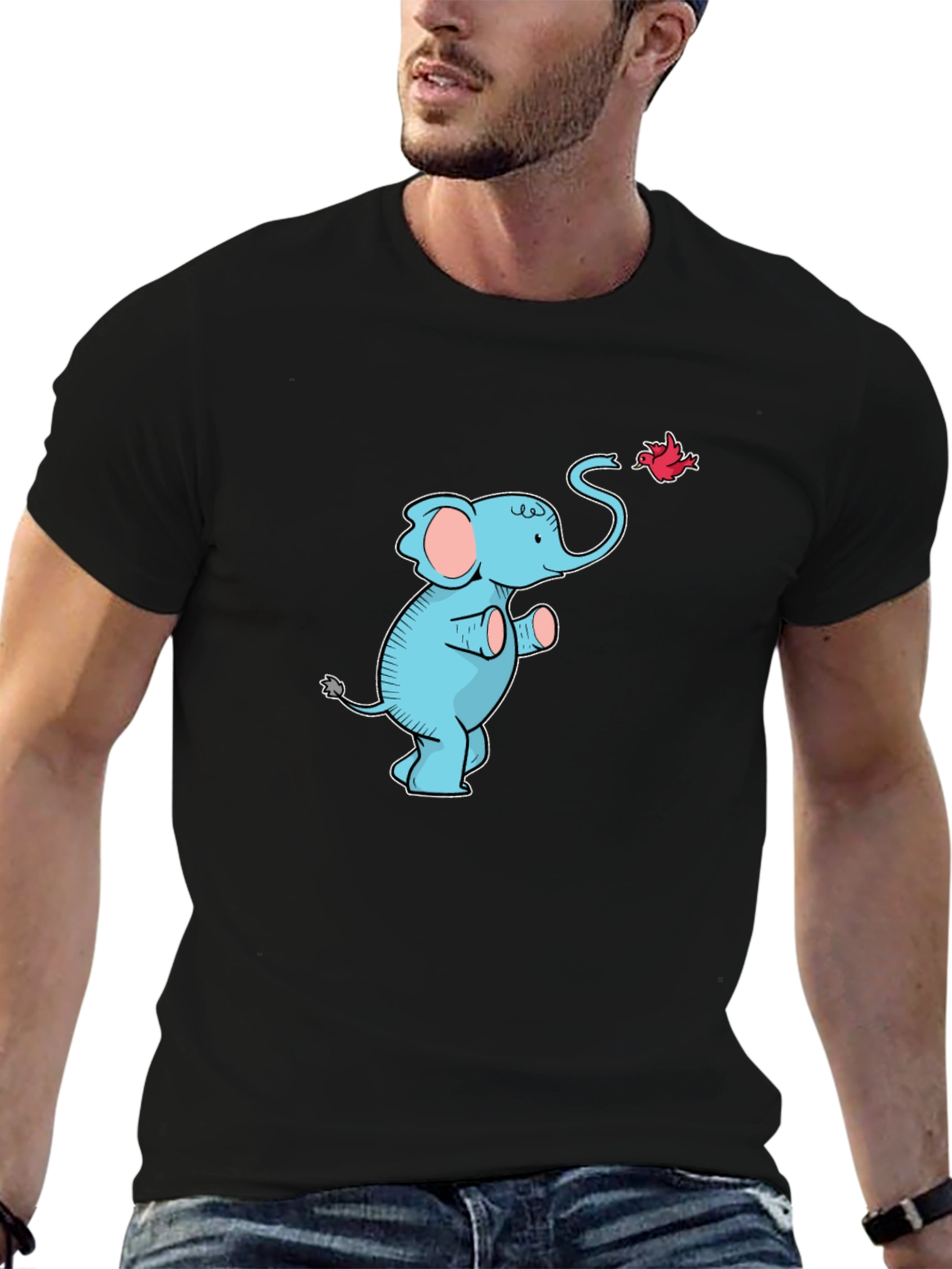 Elephant & Bird Graphic Tee - Black