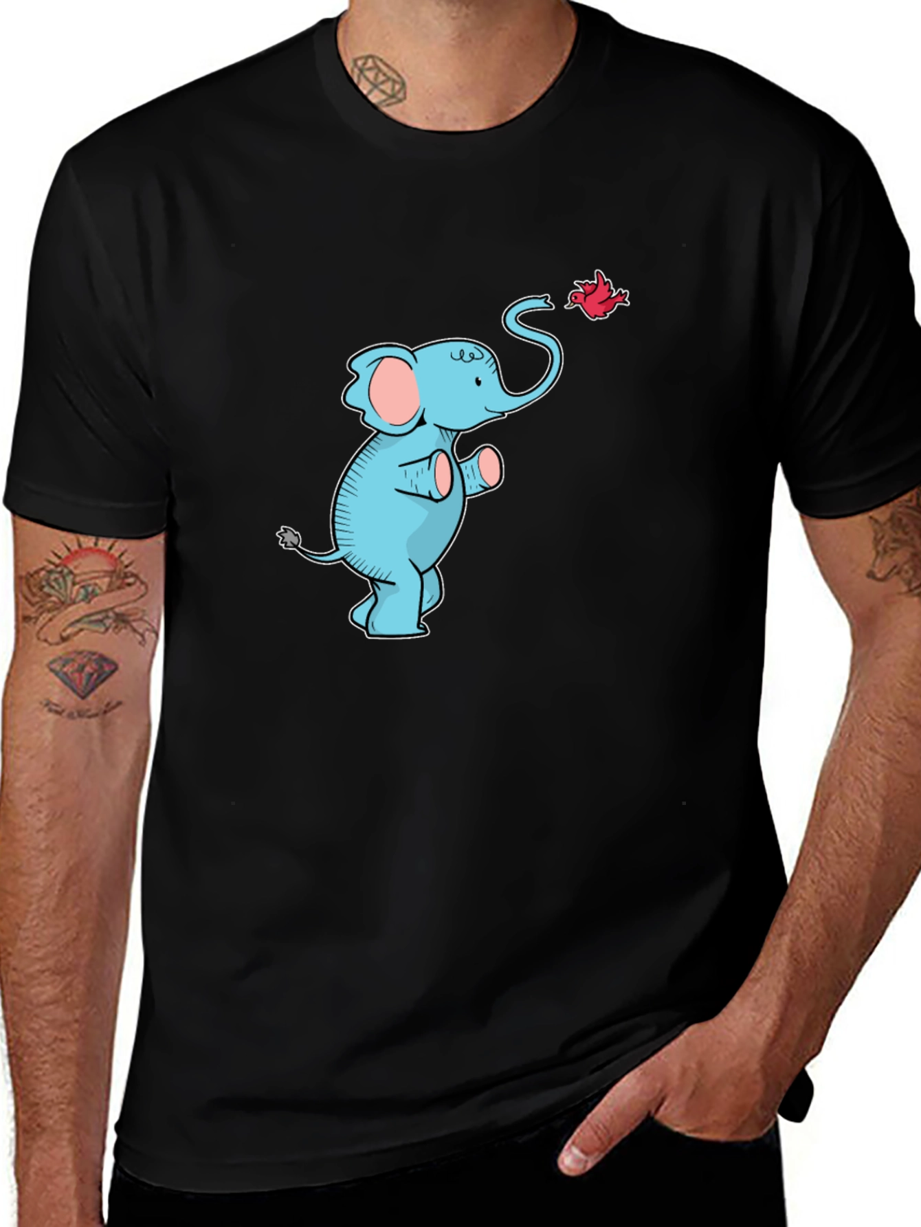 Elephant & Bird Graphic Tee - Black