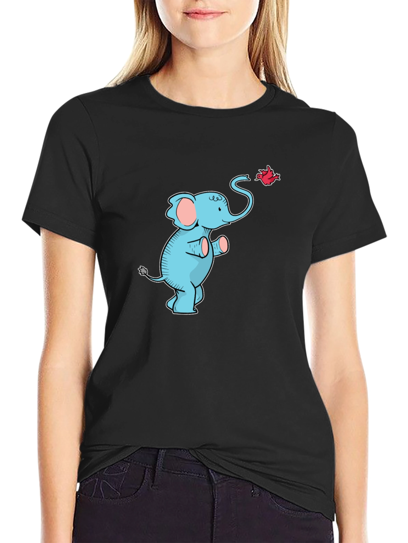 Elephant & Bird Graphic Tee - Black