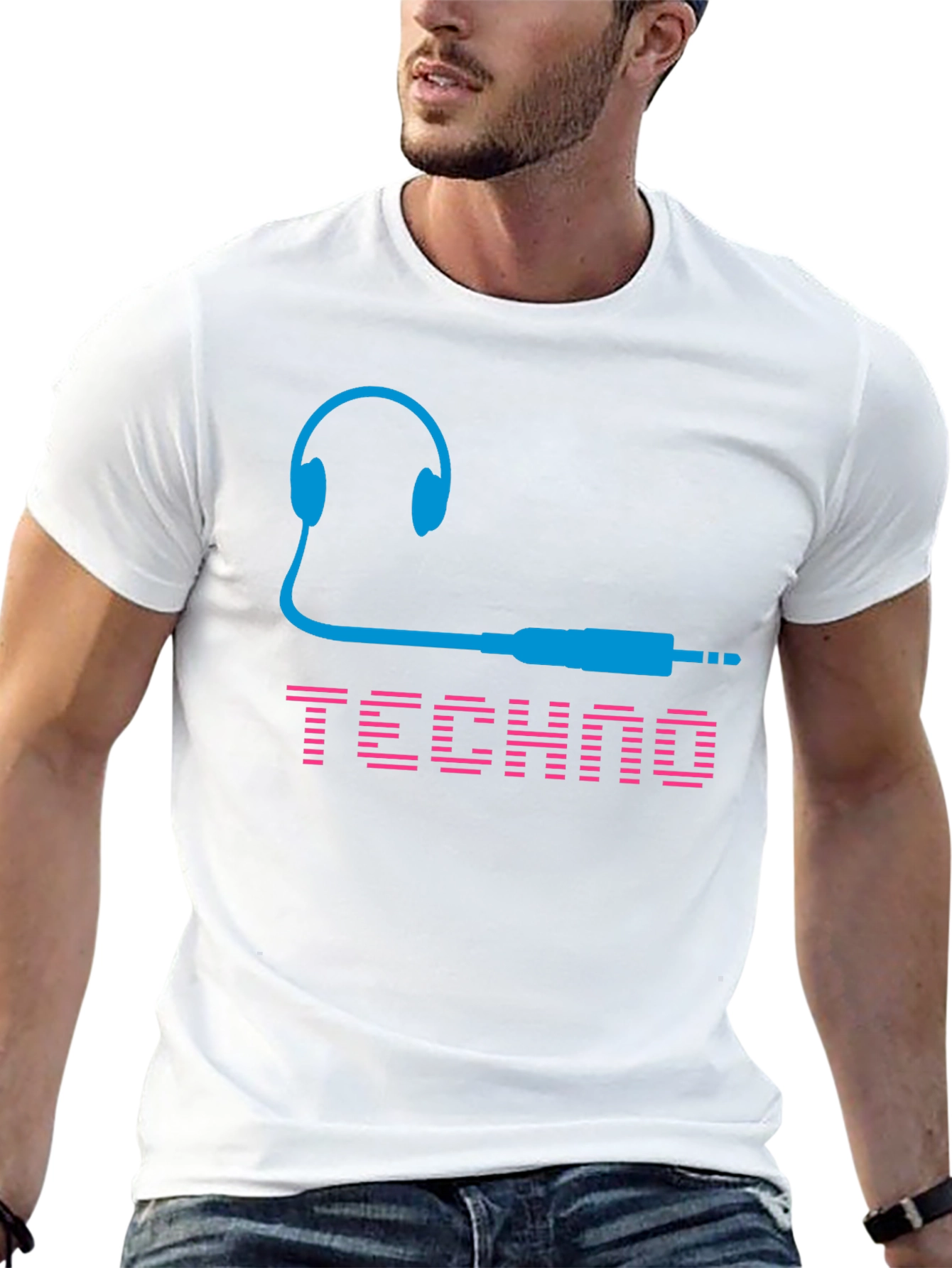 Techno Music T-Shirt - Headphones and Audio Jack Design