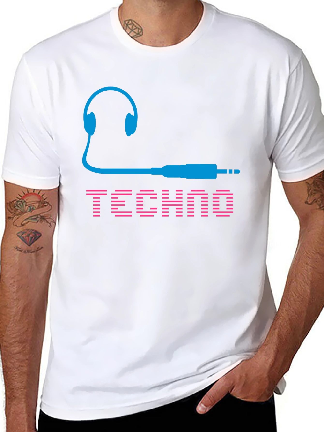Techno Music T-Shirt - Headphones and Audio Jack Design