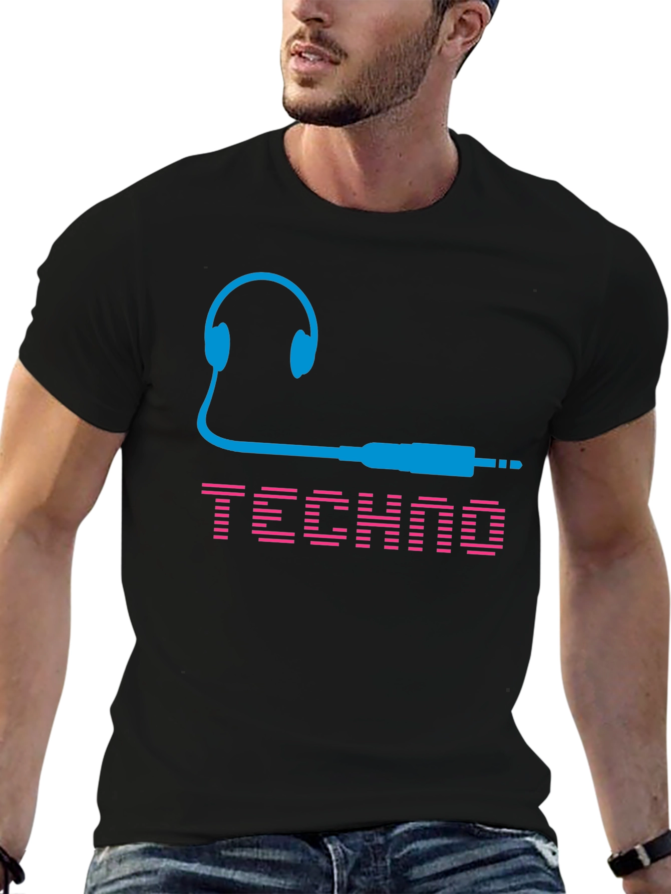 Techno Music T-Shirt - Headphones and Audio Jack Design