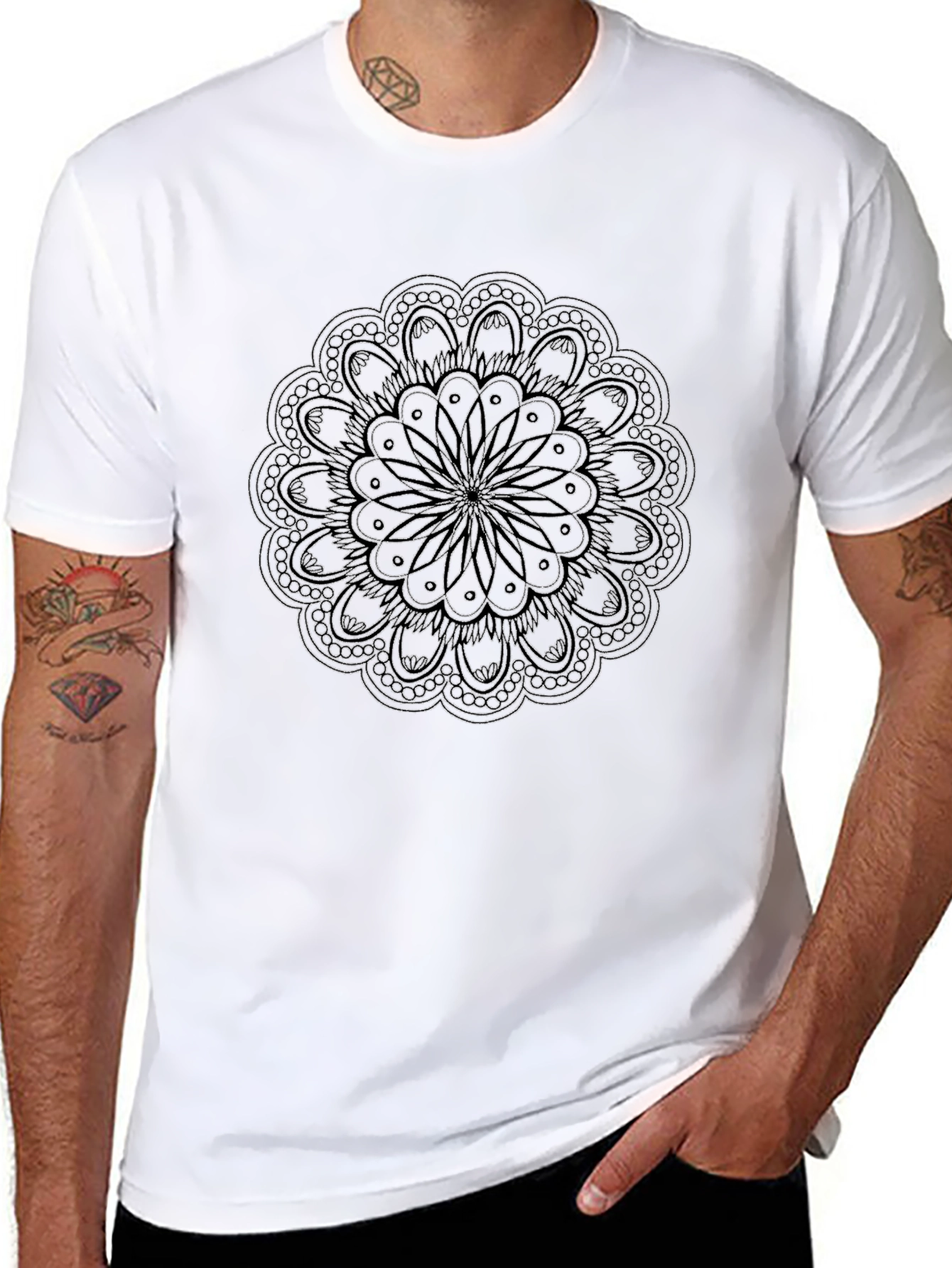 Mandala Print Mens Black T-Shirt