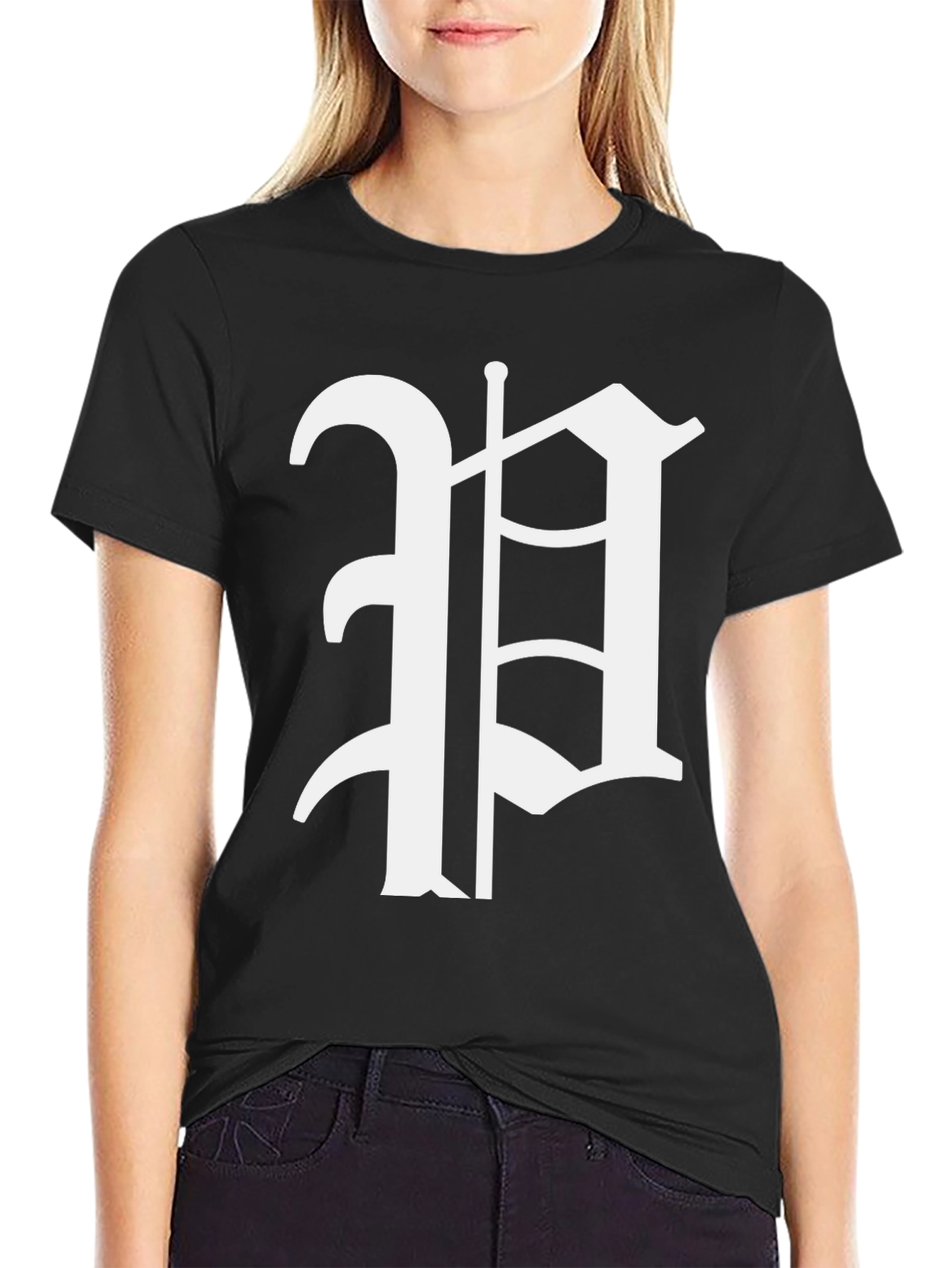 Black T-Shirt with White Gothic Letter