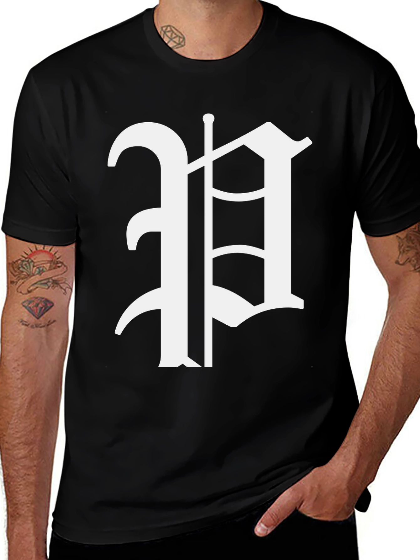 Black T-Shirt with White Gothic Letter