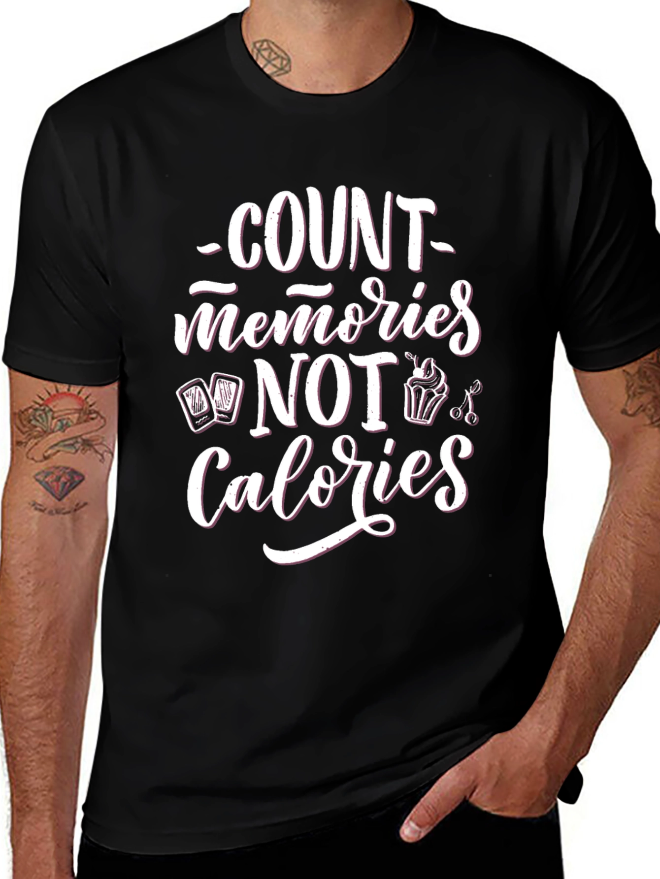 Count Memories Not Calories Black Graphic Tee